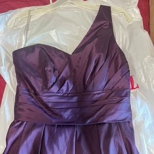 Short, dark purple, single-strap prom dress, never worn, good condition, size 8